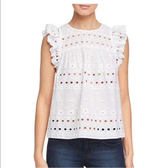 Kate Spade Eyelet Ruffle Shell Fresh White Summer Top Flutter Sleeve Size Small - Picture 1 of 7